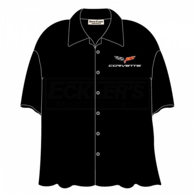 Corvette Camp Shirt, David Carey Design, C6 Logo, Black