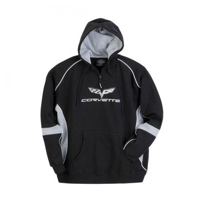 Corvette C6 Hooded Sweatshirt, Pull-Over, Black/Gray