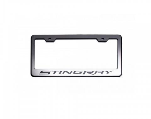 American Car Craft Rear Tag Frame, Black, With Brushed Stainless "Stingray" Lettering| 052082 Corvette Stingray 2014-2017