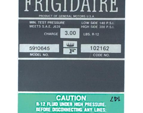 Corvette Decal, Air Conditioning Compressor Frigidaire, 1968