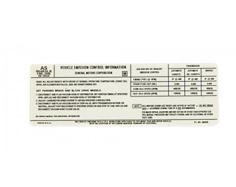 Corvette Federal Emission Control Decal, L48, 1975