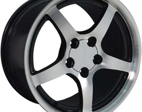 Corvette 17 X 9.5 C5 Style Deep Dish Reproduction Wheel, Black With Machined Face, 1988-2004