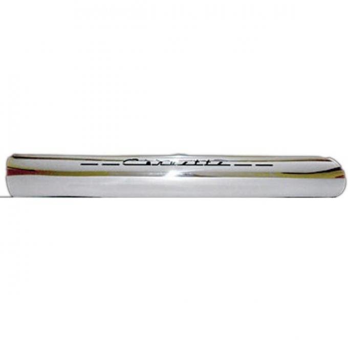 Corvette Exhaust Shields, 4" Tube Side, With Corvette Script, Stainless Steel, 1963-1982