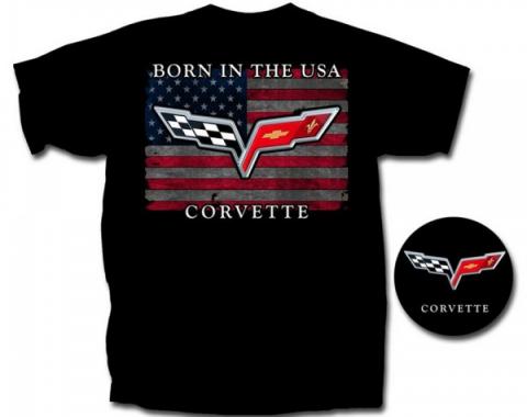 Corvette Born In The USA T-Shirt, C6 Emblem, Black