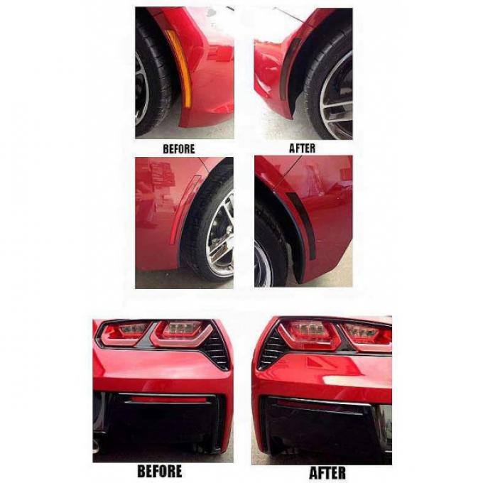 Corvette Blackout Side Marker And Lower Rear Bumper Reflector Acrylic Covers, 2014-2017