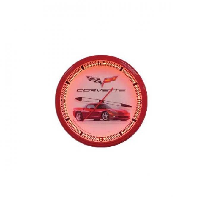 Corvette Red Neon Wall Clock With C6 Side View