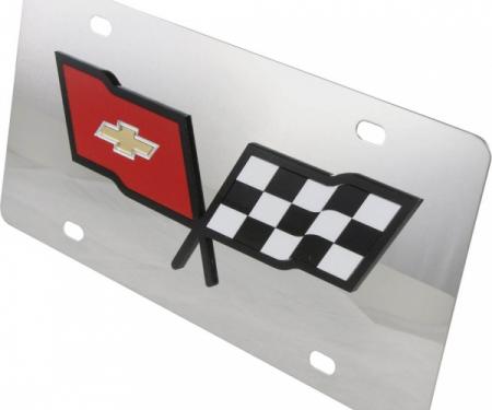 Corvette License Plate, Mirror Style, With Inlaid Black Logo, 1953-1982