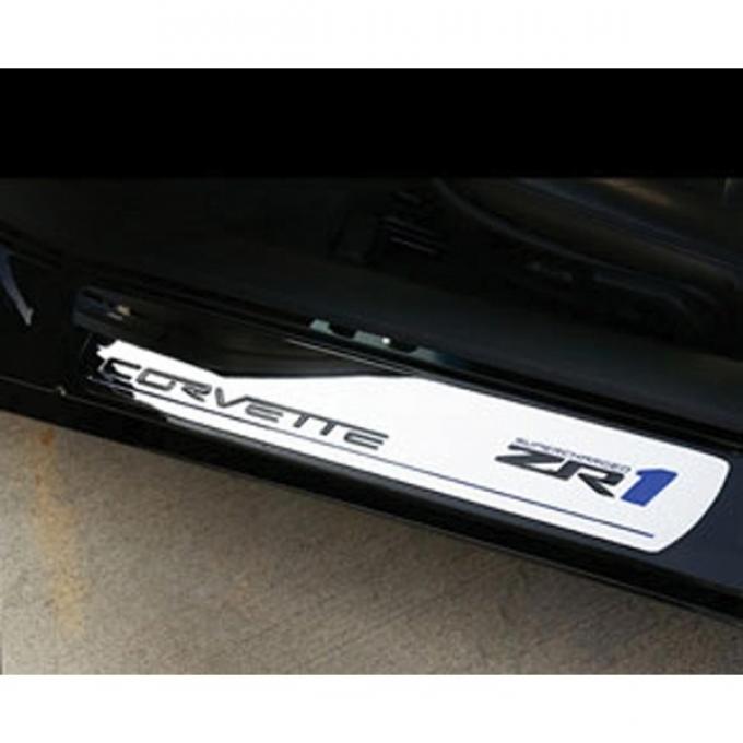 Corvette Sill Plates, Chrome, Billet Aluminum, With ZR1 Logos, 2009-2013