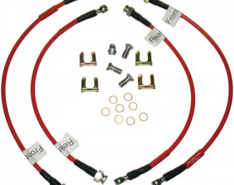 Corvette Brake Hose Set, Braided Stainless Steel, Red, 2005-2013