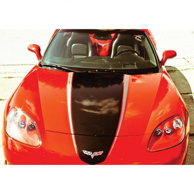 Corvette Hood Decal Package, Coupe, Silver With Red Accent,Racing
