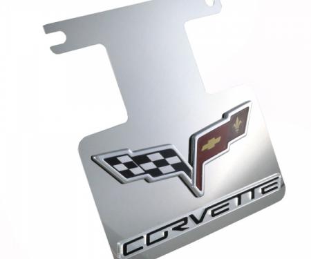 Corvette Factory Exhaust Enhancer Plate, Stainless Steel, With Crossed-Flags Logo & Word, 2005-2013