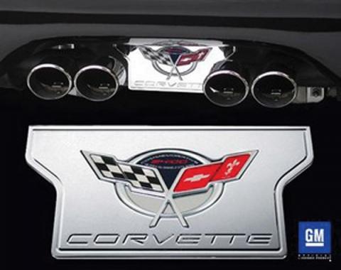 Corvette Exhaust Filler Plate, Chrome Billet Aluminum, Commemorative Edition Logo, 2004