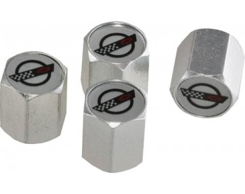 Corvette C4 Logo Valve Stem Caps, Aluminum