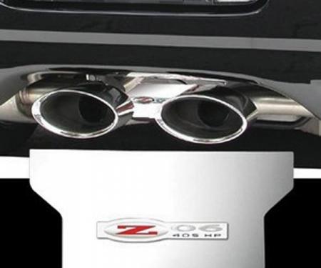 Corvette Exhaust Filler Plate, Polished Stainless Steel With Z06/405 HP Logo, 2002-2004