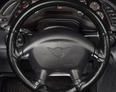 Corvette Steering Wheel Cover, Black Leather, 1986-1989