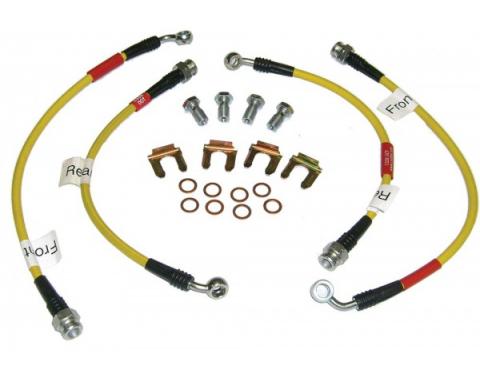 Corvette Brake Hose Set, Braided Stainless Steel, Yellow, 1997-2004