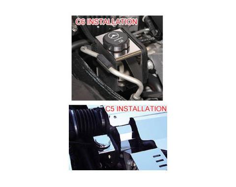 Corvette Power Steering Reservoir Housing Cover, Stainless Steel, 1997-2013