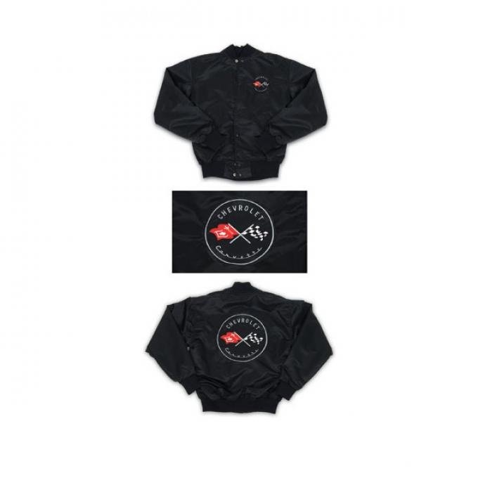 Corvette Satin Jacket, With C1 1954-1955 Logo, Black