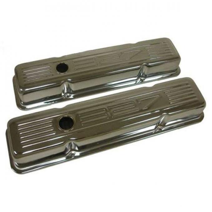 Chevy Small Block Chrome Valve Covers With 327 Logo, Tall, 1958-1986