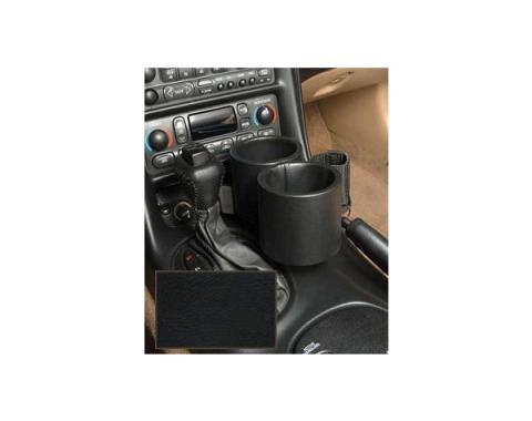 Corvette Two-Drink/Cell Phone Holder, Console, Black Vinyl,Plug & Chug, 1997-2004