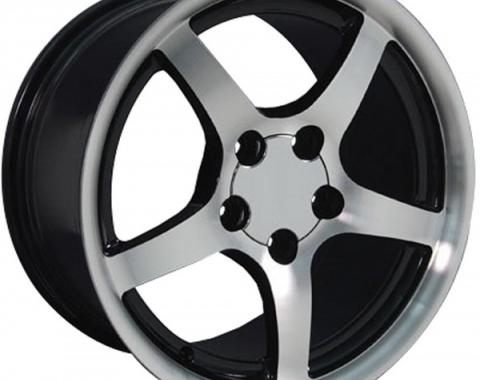 Corvette 18 X 10.5 C5 Style Deep Dish Reproduction Wheel, Black With Machined Face, 1988-2004