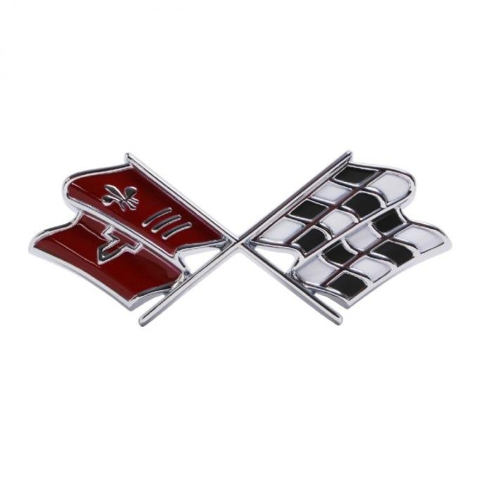 Trim Parts 67 Corvette Front X-Flag Emblem, Dark Red, Each 5234