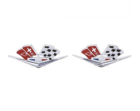 Trim Parts 5218A Front Fender X-Flag Emblem 1963-Late 66 Front Fender X-Flag Emblem, Special Special