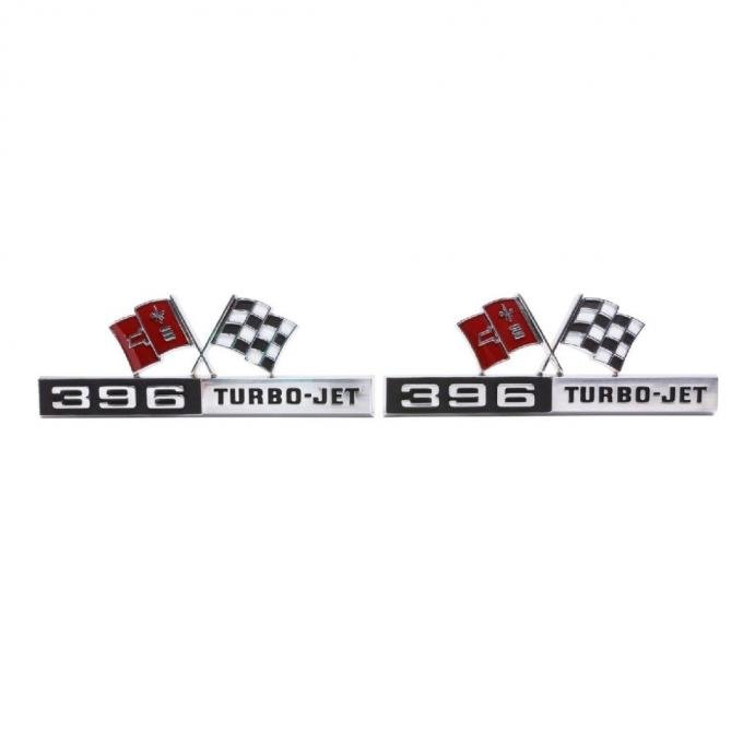 Trim Parts 65 Corvette Front Fender Emblem, 396 Turbo Jet, Dark Red, Pair 5219