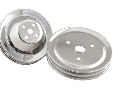 Mr. Gasket Chrome Pulley Set, Two Groove Upper & Lower Pulleys 4961