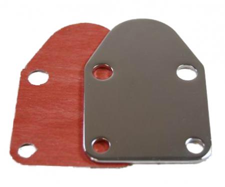 RPC Racing Power Company R2057, Fuel Pump Block Off Plate, Small Block Chevy 283-400, Chrome Plated, Steel, With Gasket