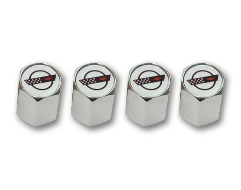 Corvette C4 Logo Valve Stem Caps, Chrome