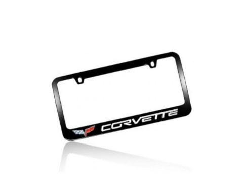 Corvette Elite License Frame, 05-13 Corvette Word with Single Logo Black