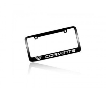 Corvette Elite License Frame, 97-04 Corvette Word with Single Logo Black