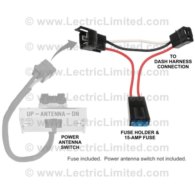 Lectric Limited 1965-1966 Chevrolet Corvette Power Antenna Fused Jumper Harness VPA6566FS