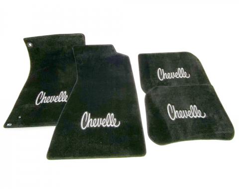 Chevelle Floor Mats, 4 Piece Lloyd® Ultimat™ , with Silver Chevelle Embroidery, Black, 1968-1972