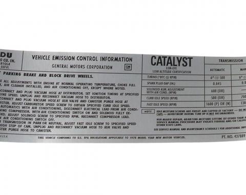 Corvette Decal, Emission L48, 1978