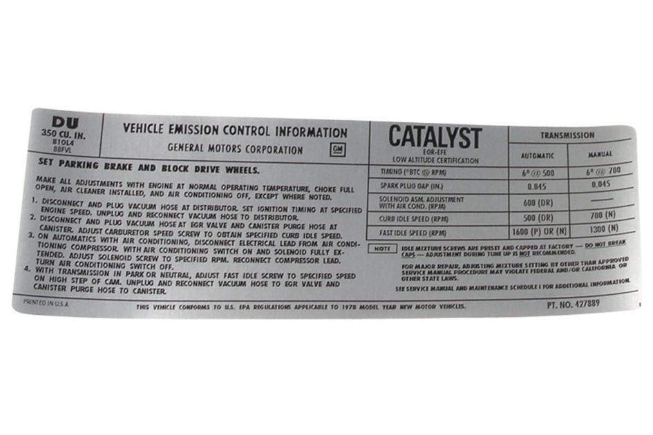 Engine Engine Decals Emission Decal Motor City Vettes