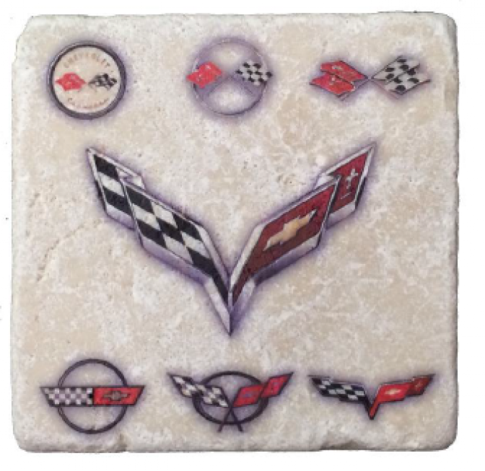 Corvette Generation Stone Tile Coaster, Light Stone, Set of 4