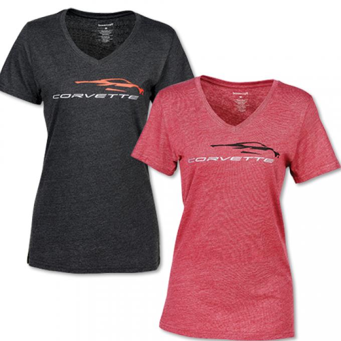 Ladies 2020 Corvette Glitter Gesture v-Neck Tee