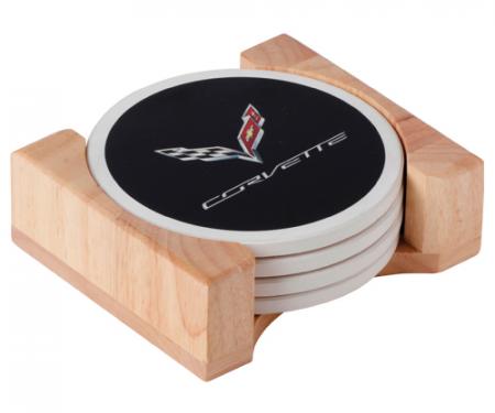 Corvette Flag Round Stone Coaster Set