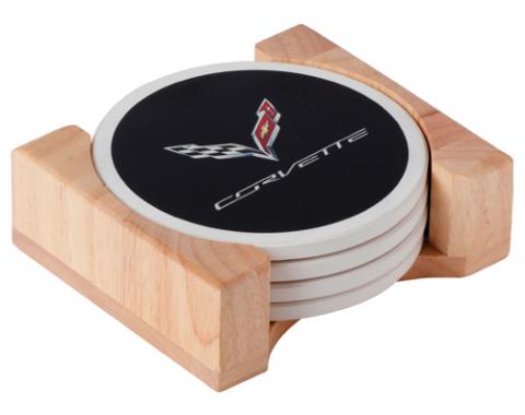 Corvette Flag Round Stone Coaster Set