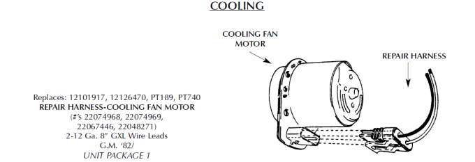 Corvette Repair Harness, Cooling Fan Motor, 1984-1996