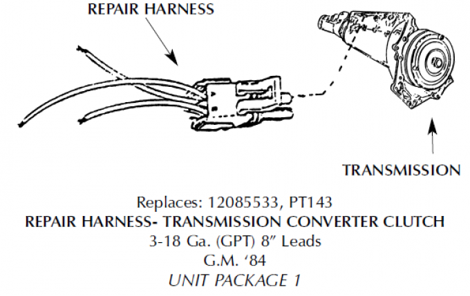 Corvette Repair Harness, Transmission Converter Clutch, Torque Converter, 1984-1991