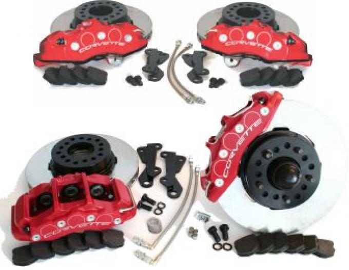 SpeedDirect 1965-1982 Corvette Disc Brake Conversion Kit, Front/Rear, Slotted Rotors & Red Calipers