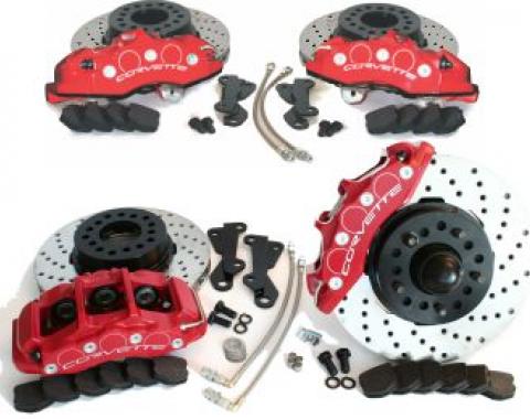 SpeedDirect 1965-1982 Corvette Disc Brake Conversion Kit, Front/Rear, Cross Drilled Rotors & Red Calipers