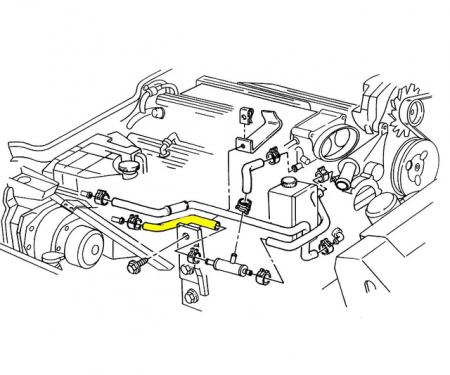 Corvette Heater Hose, Lower Coolant Surge Tank to Tee, LT1, 1993-1994