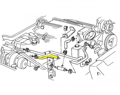 Corvette Heater Hose, Lower Coolant Surge Tank to Tee, LT1, 1993-1994