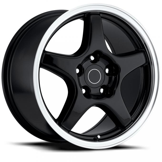 Factory Reproductions C4 Corvette Wheels 17X9.5 5X4.75 +54 HB 70.3 1984-1996 C4 ZR1 Corvette Black Machine Lip With Cap FR Series 21 21795543406