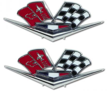 Trim Parts 63 Late Corvette 66 Front Fender X-Flag Emblem, Pair 5218