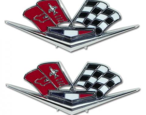 Trim Parts 63 Late Corvette 66 Front Fender X-Flag Emblem, Pair 5218